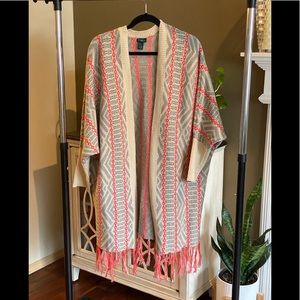 Rue21 Fringe Grey & Coral Cardigan